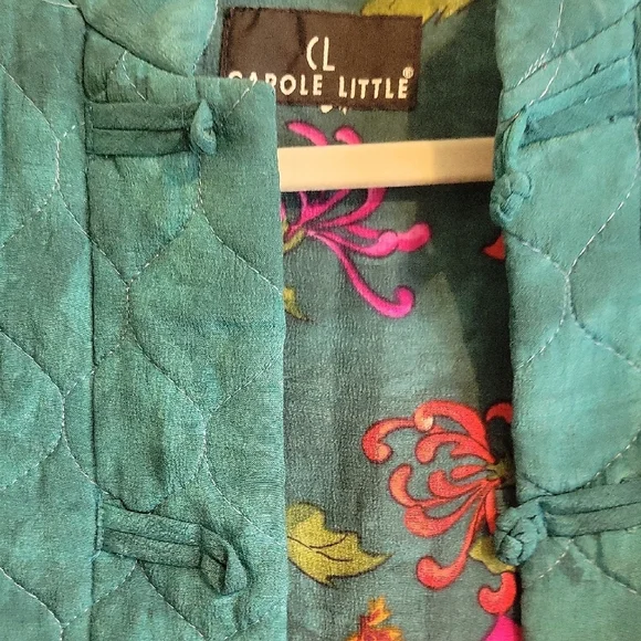 Carole Little Teal green Women's quilted Blazer with bright Floral Lining - Picture 6 of 6